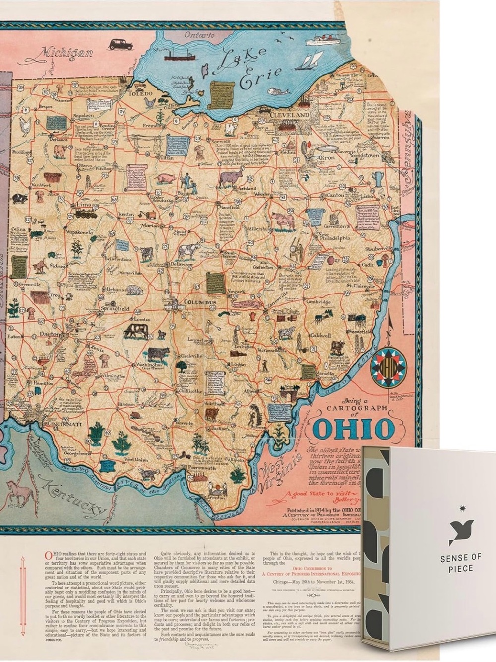 Sense of Piece 1934 Map Ohio Puzzle - 1000 piece Puzzle Ohio
